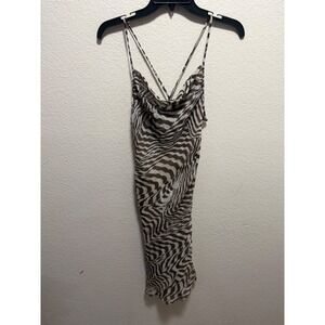Hugo Buscati Collection Zebra Print Cowl Neck Midi Dress Brown Cream Womens 6
